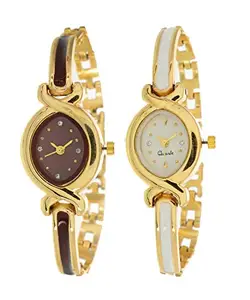 HORCHIS New Oval Stylish Designer Gold Belt Bracelet Dial Golden Bangle 2 Combo Pack Watch for Girl's & Women's