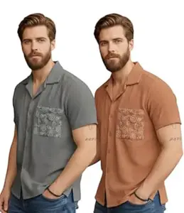 JVX Men Shirt || Embroidered Shirt for Man || Short Sleeve || Summer Style (Available Also Packs) (MS-22-GREY-XL)