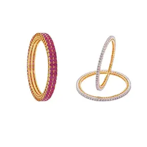 Ratnavali Jewels CZ Studded Gold Plated Traditional Combo of Ruby & White Bangles Set for Women (Pack of 2) (2.4)