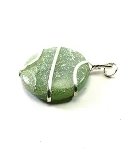 Green Aventurine Round Shep Healing Wire Wrapped Pendant