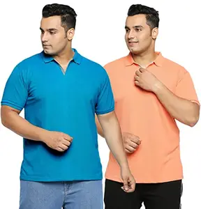Wear Your Opinion Men's Plus Size Half Sleeve Polo T-Shirt Combo (Set of 2) (Design : Solid,Carrot/TealBlue,XXXXX-Large)