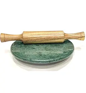 generic NUPREMO Rajasthani Marble Chakla/Rolling Board/Roti Maker Anti Skid and Wooden Belan (Green, 11 Inch)