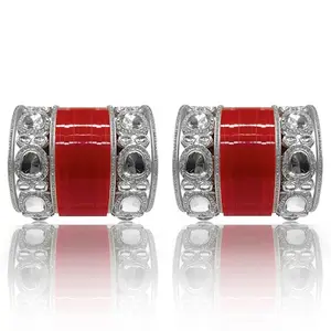 Bridal Punjabi Chuda Bangle Set with Kada for Women's and Girl's (Set of 1) (Red, 2.4)