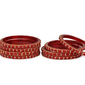 Somil Designer Glass Bangles/Kungan/Kada Set For Wedding, Festival, Workplace, Party, Traditional, Designer, Ornamented With Stone, Red