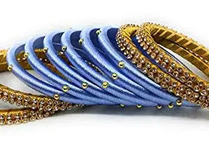 HARSHAS INDIA CRAFT Hand Made New Stone Worked Bridal/Wedding Chuda Bangle Sets For Womens set of 10 bangles Sky Blue-Gold (size-2/10)