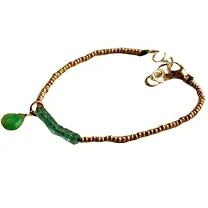 LKBEADS Natural Round Shape Smooth Cut Beads Stretchable Bracelet for Men & Women Apatite With Green Onyx Rondelle Faceted Multicolor 7 Inch Adjustable Bracelet