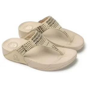 Carlton London Women Beige Comfortable Embellished Ethnic Sandal with Platform Heels, Round Toe for for Casual and Outdoor Use (36)