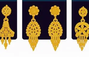 Traditional Gold-Plated Chandelier Earrings, Ornate Filigree Design, Long Dangle Style set of 3