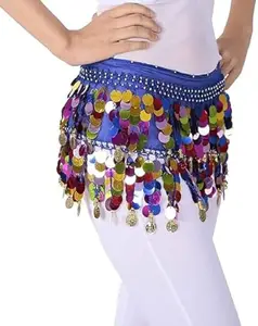 RADIANT FASHION WORLD Chiffon Belly Dance Hip Scarf Waistband Belt Skirt with 128 Ringy Multicolor Coins for Girls