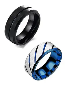 Amaal Rings for Men Combo Boyfriend gents friends girls Blue gold Silver Ring for Boys 2 Stainless Steel finger Rings Stylish Valentine Gifts Thumb band black ring for men mens ring Fashion AM224
