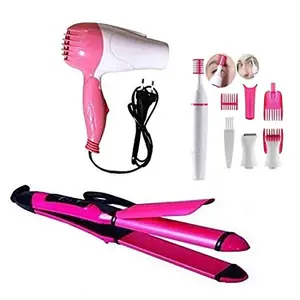 Adbeni 2 IN 1 Hair Straightener & Curler, 1200W Hair Dryer Hot/Warm and Hair Trimmer For Women | Improved Quality (Multicolour) Pack of 3