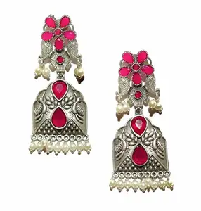 Vigee - Ethnic wear Oxidized drop earring with stone and beads