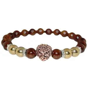 RRJEWELZ Unisex Bracelet 8mm Natural Gemstone Brown Jasper Round shape Smooth cut beads 7 inch stretchable bracelet for men & women. | STBR_02416