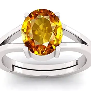 SIDHGEMS 11.25 Ratti 10.00 Carat Yellow Sapphire Stone Silver Adjustable Ring Original and Certified Natural Pukhraj Unheated and Untreated Gemstone Free Size Anguthi for Men and Women