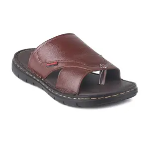 Red Chief Brown Leather Casual Slippers for Men