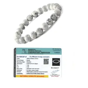 BKJ Reiki Healing Product Lab Certified Natural Howlite Crystal Bracelet For Calming Energy, Crown Chakra, Good Sleep & Meditation (8 mm Women & Men)
