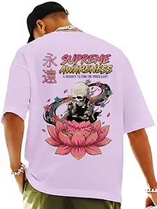ENCIGER Men Oversized Cotton T-Shirt | Drop Shoulder Graphic Printed Loose Fit Casual Streetwear Tee for Men