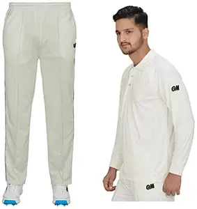 GM 7130 Cricket Trouser Size-Large, White/Navy & 7205 Full Sleeve Cricket T-Shirt Size-Large, White/Navy Combo