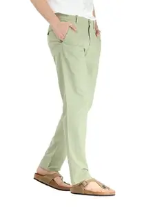 Tailoraedge Mens Tailored Fit Solid Timeless Cotton Pistschio Linen Chino with 2 Side Pockets and 2 Jetted Back Pockets Mid Rise Pant