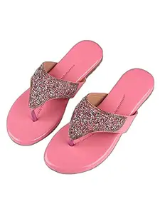 WalkTrendy Womens Synthetic Pink Open Toe Flats - 6 UK (Wtwf393_Pink_39)