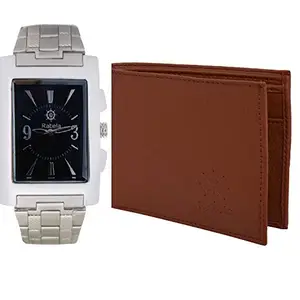 Rabela ® Men's Combo Pack of Wallet and Watch Analog Steel Strap Rww-699