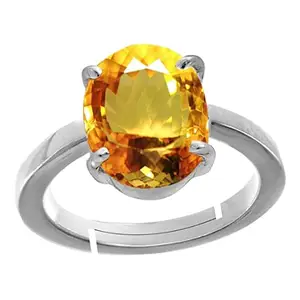 SIDHGEMS 8.25 Carat / 9.25 Ratti Natural Yellow Topaz Gemstone Ring (Sunela Stone Ring) Lab Certified Adjustable Silver Plated Ring in Panchdhatu for Men and Women, Sunhela Stone Ring