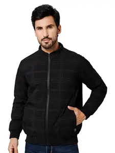Cantabil Checkered Full Sleeves Mock Collar Regular Fit Mens Black Casual Jacket | Casual Winter Jackets for Men | Mens Jackets for Winter Wear (MJKT00183_BLACK_M)