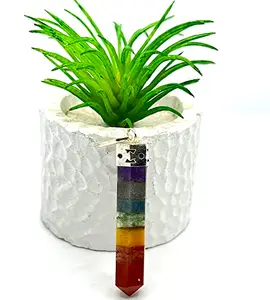 ALI CRYSTAL 7 Chakra Wand Heart Pencil Crystal Stone Pendant for Healing, Strengthen Immune System, Self Confidence, Positivity, Emotional Body Purification for Men and Women (Pendant)