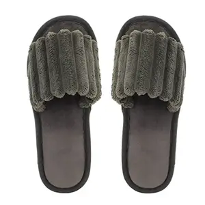 CASSIEY Fur Indoor/Outdoor Soft Bottom Slippers |Men€™s Flipflop | Open Toe Slide Slippers with fur Lining- Brown