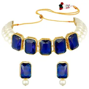 Peora Women Gold Plated Indian Traditional Crystal Pearl Beaded Choker Necklace With Earrings