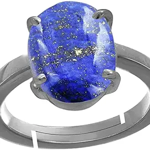EVERYTHING GEMS Natural 7.25 Ratti 6.65 Carat Lapis Lazuli Ring in Lab Certified Silver Plated Adjustable Ring for Men & Women Lajward Ring
