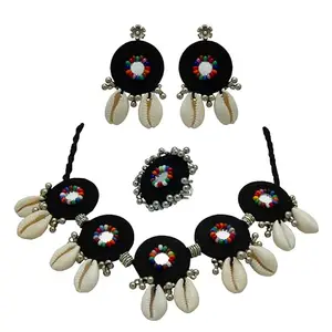 Black Fabric Choker Full Jewellery Set For Girl and Women (Necklace + Earring + Finger Ring)