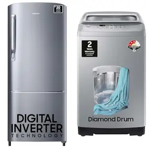 Samsung 183 L, 3 Star, Digital Inverter, Direct-Cool Single Door Refrigerator (RR20C1723S8/HL, Silv, 7 kg, Fully-Automatic Top Load Washing Machine (WA70A4002GS/TL, Imperial Silver)