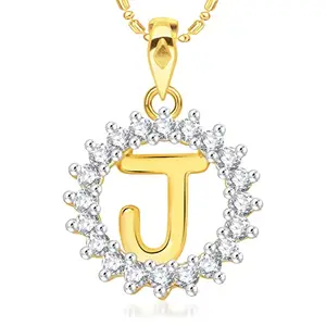 VSHINE FASHION JEWELLERY VSHINE Alphabet "J" Pendant initial Letter American Diamond Studded Pendant Locket with Chain Gold Yellow Plated Collection Fashion Jewellery for Women, Girls, Boys and men-VSP1682G