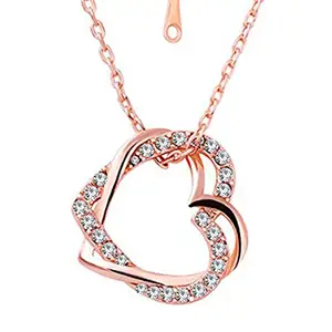 Om Jewells Valentine Gift Fashion Jewellery Rose Gold Plated Double Heart Pendant Necklace Made With Crystal Elements For Girls And Women Pd1000825
