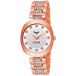 VILLS LAURRENS VL-7042 Crystal Studded Chain (Rose Gold) Watch for Women and Girls