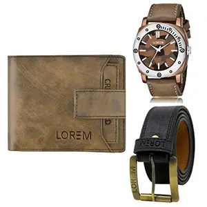 LOREM LOREM Mens Combo of Watch with Artificial Leather Wallet & Belt FZ-LR53-WL23-BL01