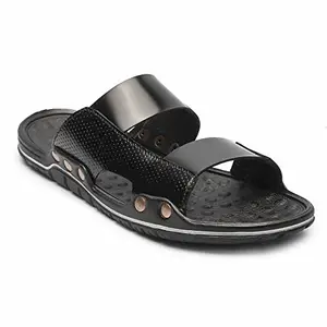 FEATHER LEATHER Men's Comfortable & Fashionable Sandals & Slippers | Casual Slipper/Flip-Flop for Men | Indoor/Outdoor/Chappal (Black - 7 UK)