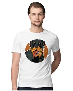 ALLEN BLACK Men's Regular Fit T-Shirt Rottweiler Portrait 100% Cotton T-Shirt White_ROTTYPORTM-White 4XL Men Round_