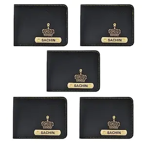 YOUR GIFT STUDIO Personalized Men's 5pcs Vegan Leather Wallets | Customized Men's Wallet with Name and Charm (Black)