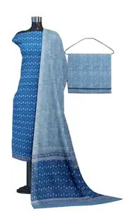 GK FASHION Women's Ethnic Wear Cotton Suit Hand Block Jaipuri Print Unstitched Top Salvar Dupatta Dress Material 10014 Green (Blue)