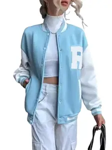 A to Z CREATION Stylish Long sleeve Letterman Varsity Jacket for Women (XX-Large, Blue)
