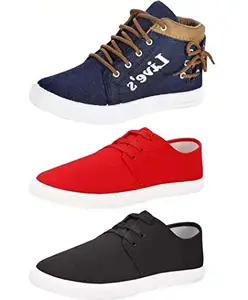 Aircum Combo Pack of 3 Casual Shoes for Men's (Blue - Red - Black, Numeric_8)