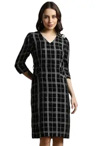 Allen Solly Women's Polyester Blend Asymmetrical Knee-Length Dress (AHDRWRGF571677_Black