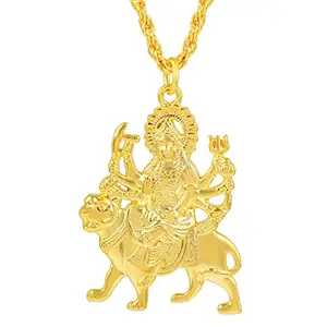 Memoir Brass Goldplated Vaishno Mata Kali Sherawali Ma Durga chain pendant Hindu God Temple Jewellery Men Women (PCNI8197)