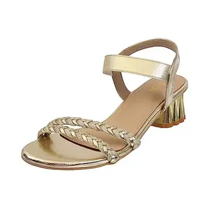 Metro Women Gold Synthetic Leather Fashion Chunky Heel Sandal UK/4 EU/37 (40-166)