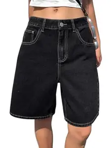GRECIILOOKS Denim Shorts for Women | Shorts for Woman | Western Denim Short's – Trendy Knee Length Casual Bottoms | Daily Relaxed Fit Summer Stylish with Functional Pockets