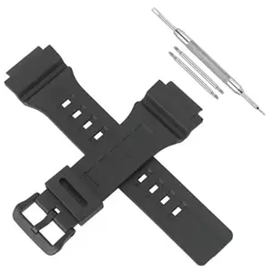 LineOn 20mm Resin Watch Strap (Black) Compatible With CASIO MCW-200H MCW 200H with Tool and Pins