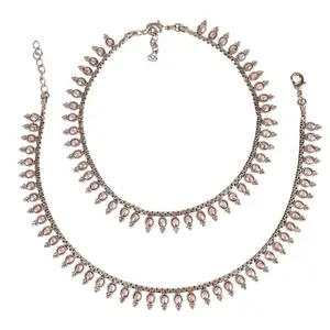 Saloni Fashion Jewellery Traditional Glimmery Oval Shape Gold Plated Set of 2 Anklet(Payal) For Women