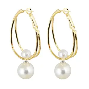 Lucky Jewellery Designer 18k Gold Plated Pearl Dangle Hoops Earrings For Girls & Women (75-CHEM-1139)